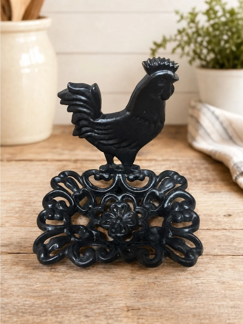 Black Rooster Cast Iron Soap Holder - Rustic Home Dining Accent